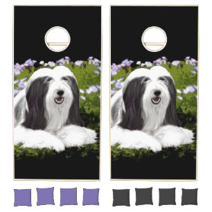 Bearded Collie Painting - Cute Original Dog Art Cornhole Set