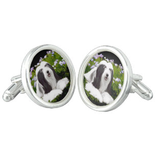 Bearded Collie Painting - Cute Original Dog Art Cufflinks