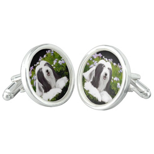 Bearded Collie Painting _ Cute Original Dog Art Cufflinks