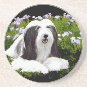 Bearded Collie Painting - Cute Original Dog Art Drink Coaster