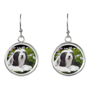 Bearded Collie Painting - Cute Original Dog Art Earrings