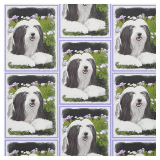 Bearded Collie Painting - Cute Original Dog Art Fabric