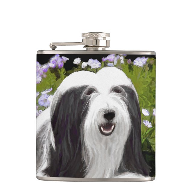 Bearded Collie Painting - Cute Original Dog Art Flask (Front)