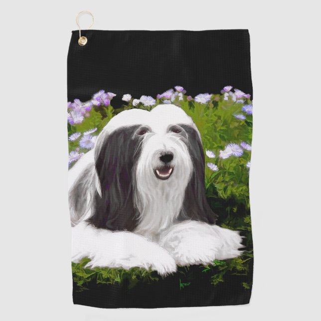 Bearded Collie Painting - Cute Original Dog Art Golf Towel (Front)