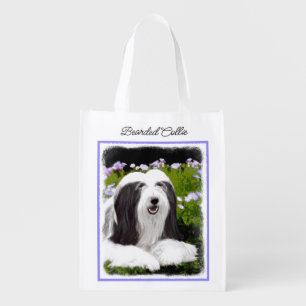 Bearded Collie Painting - Cute Original Dog Art Grocery Bag