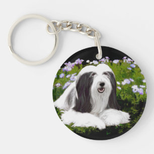 Bearded Collie Painting - Cute Original Dog Art Keychain
