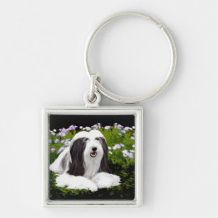 Bearded Collie Painting - Cute Original Dog Art Keychain