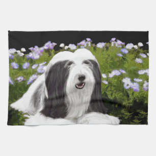 Bearded Collie Painting - Cute Original Dog Art Kitchen Towel