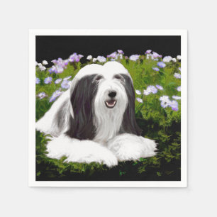 Bearded Collie Painting - Cute Original Dog Art Napkins