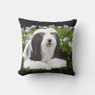 Bearded Collie Painting - Cute Original Dog Art Outdoor Pillow