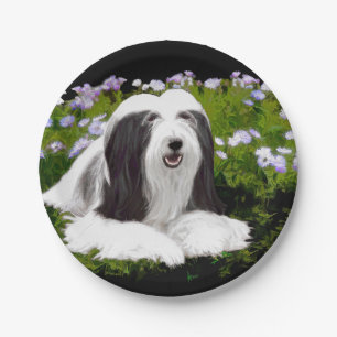 Bearded Collie Painting - Cute Original Dog Art Paper Plates