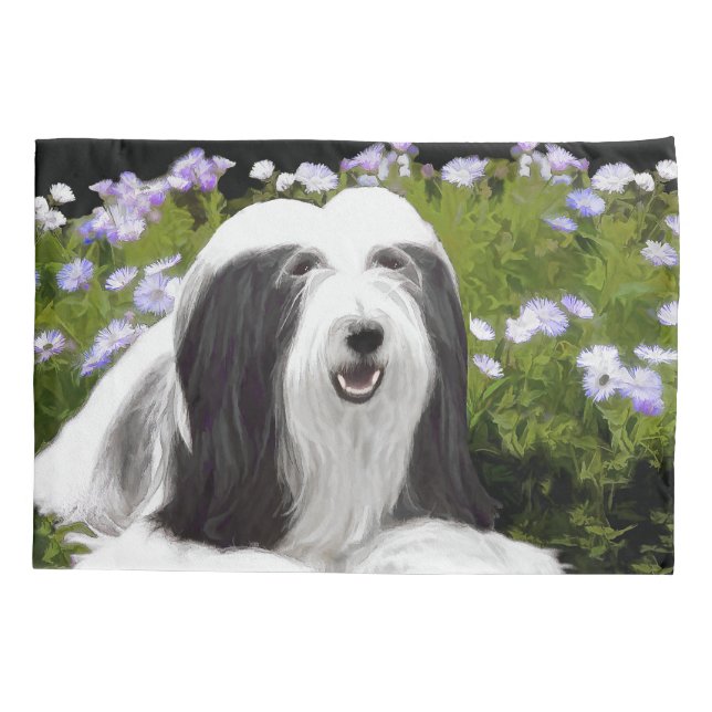 Bearded Collie Painting - Cute Original Dog Art Pillow Case (Back)