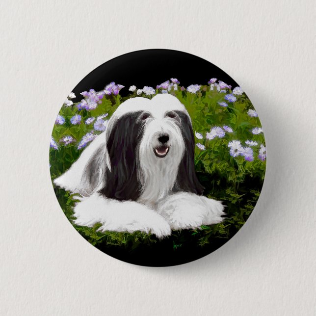 Bearded Collie Painting - Cute Original Dog Art Pinback Button (Front)