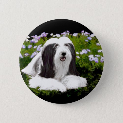 Bearded Collie Painting _ Cute Original Dog Art Pinback Button