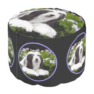 Bearded Collie Painting - Cute Original Dog Art Pouf