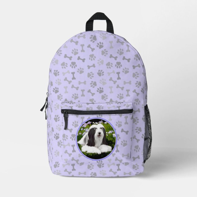 Bearded Collie Painting - Cute Original Dog Art Printed Backpack (Front)