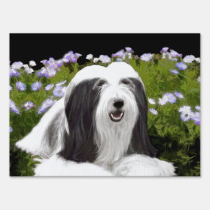 Bearded Collie Painting - Cute Original Dog Art Sign