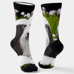 Bearded Collie Painting - Cute Original Dog Art Socks