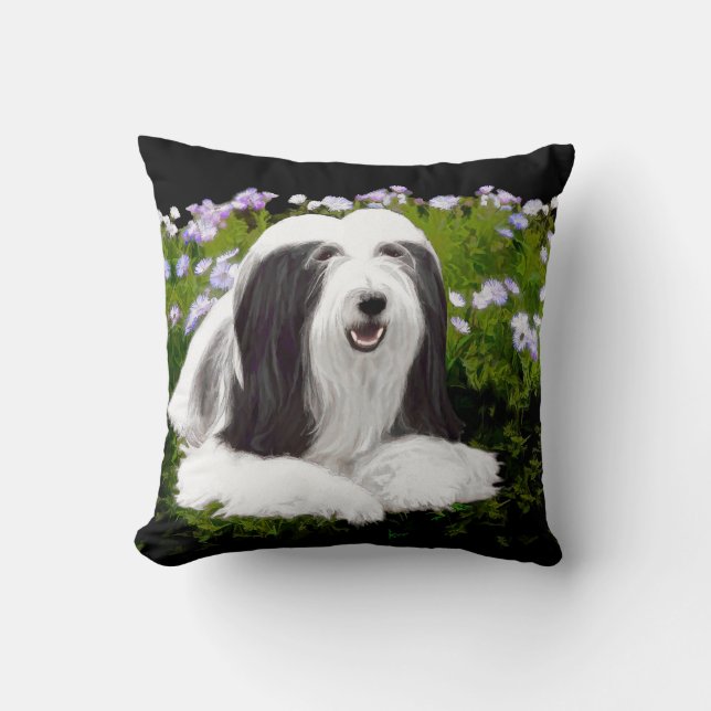 Bearded Collie Painting - Cute Original Dog Art Throw Pillow (Front)