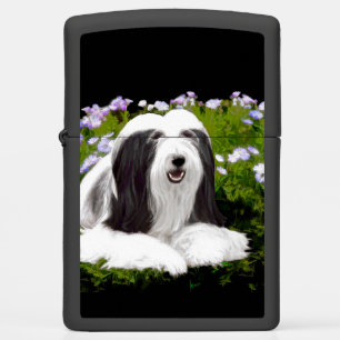 Bearded Collie Painting - Cute Original Dog Art Zippo Lighter