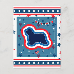 Bearded Collie Patriotic Red White Blue 4th July Holiday Postcard