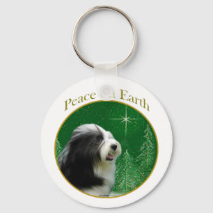 Bearded Collie Peace Keychain