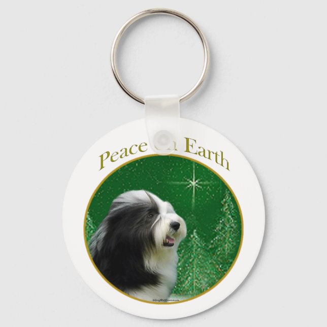 Bearded Collie Peace Keychain (Front)