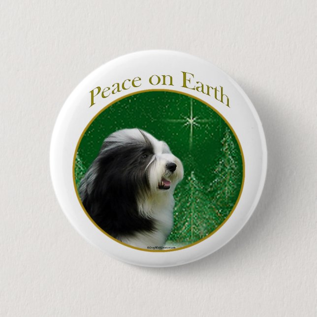 Bearded Collie Peace Pinback Button (Front)