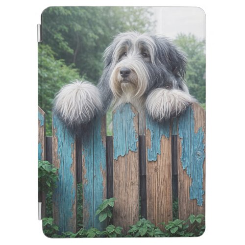 Bearded Collie Peeking Over Old Fence iPad Air Cover