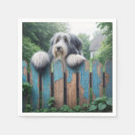 Bearded Collie Peeking Over Old Fence Napkins