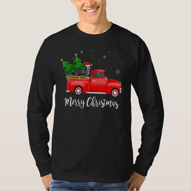 Bearded Collie Red Truck Christmas Tree Xmas Dog T-Shirt (Front)
