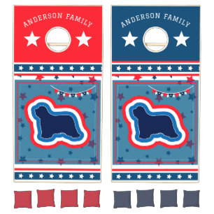 Bearded Collie Red White And Blue 4th July Dog Cornhole Set