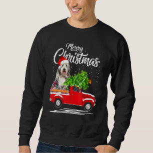Bearded Collie Ride Red Truck Christmas Pajama Sweatshirt