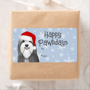 Bearded Collie Santa Christmas To From Gift  Label