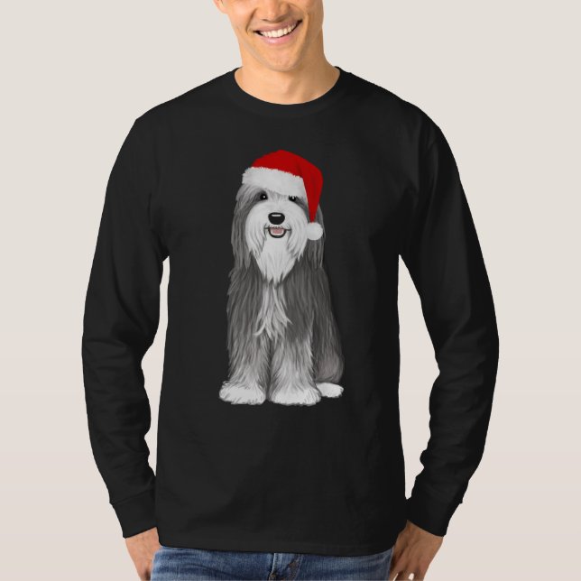 Bearded Collie Santa Dog Christmas Holiday T-Shirt (Front)