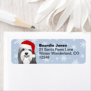 Bearded Collie Santa Dog Christmas Return Address Label