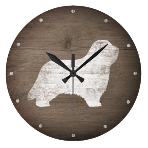 Bearded Collie Silhouette Rustic Style Large Clock