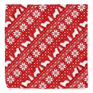 Bearded Collie Silhouettes Christmas Pattern Red Bandana