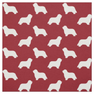 Bearded Collie Silhouettes Pattern Red and White Fabric