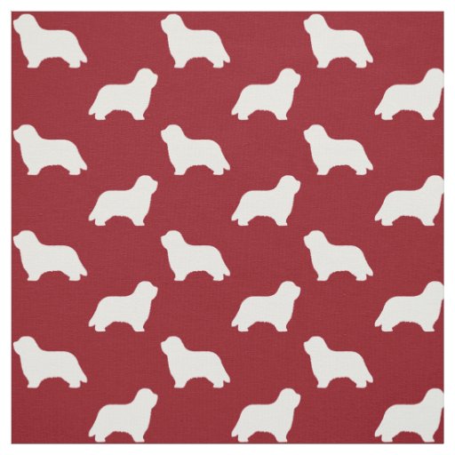 Bearded Collie Silhouettes Pattern Red and White Fabric