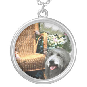 Bearded Collie Summer Garden Silver Plated Necklace