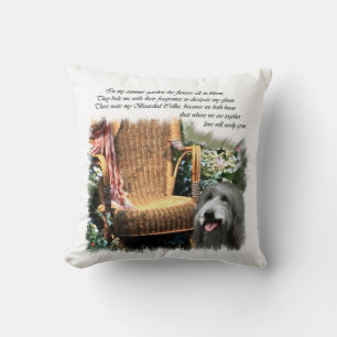 Bearded Collie Summer Garden Throw Pillow