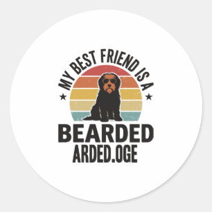 Bearded Collie Vintage Sunset Dog Lover Design_1 Classic Round Sticker