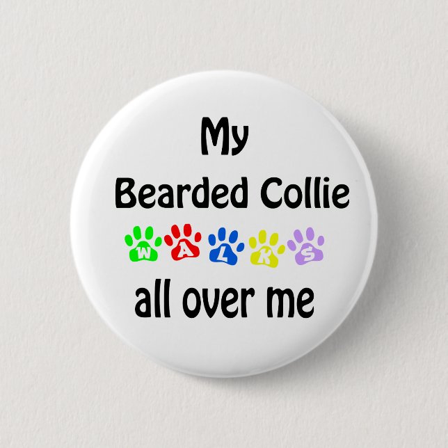 Bearded Collie Walks Design Pinback Button (Front)