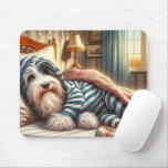 Bearded Collie Wearing Striped Pajamas Mouse Pad