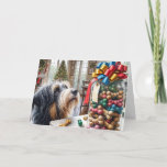 Bearded Collie With Christmas Bone Treats Holiday Card