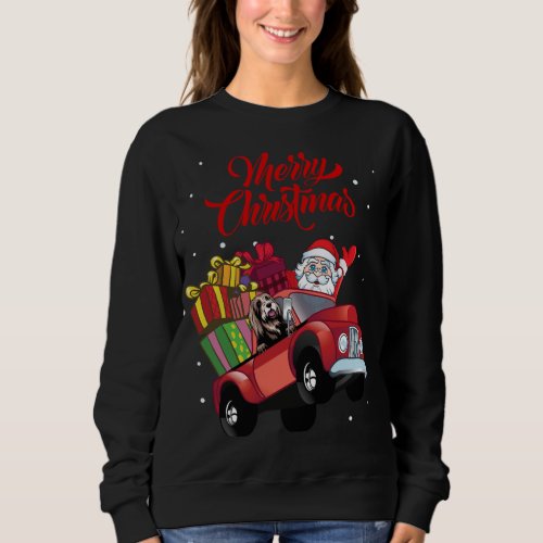 Bearded Collie With Santa Claus In Red Truck Dog Sweatshirt