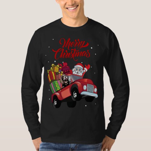 Bearded Collie With Santa Claus In Red Truck Dog T_Shirt