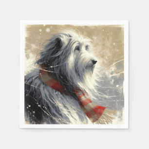 Bearded Collie With Striped Winter Scarf Napkins