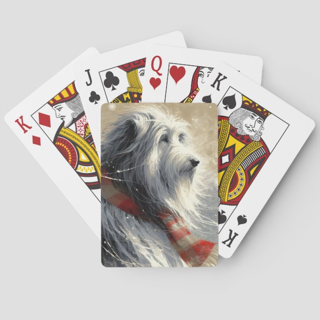 Bearded Collie With Striped Winter Scarf Poker Cards (Back)